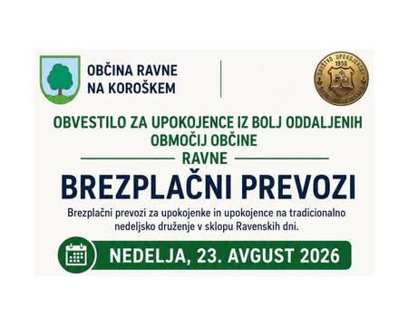 Prevozi na tradicionalno srečanje upokojencev nedelja 23. 8. 2026