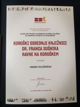 Koroška osrednja knjižnica prejemnica nagrade Zveze splošnih knjižnic