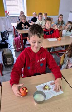 Tradicionalni zajtrk na OŠ in vrtcu Kotlje ob učnem čebelnjaku