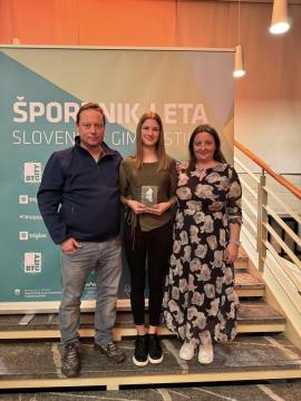 Lia Štruc, članica ŠD Partizan Ravne, dobitnica priznanja Gimnastične zveze Slovenije